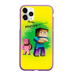 Чехол iPhone 11 Pro матовый Hello Minecraft, цвет: 3D-фиолетовый