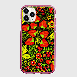 Чехол iPhone 11 Pro матовый Хохлома: земляника, цвет: 3D-малиновый