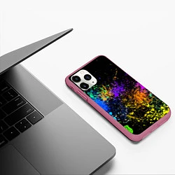 Чехол iPhone 11 Pro матовый Брызги красок, цвет: 3D-малиновый — фото 2