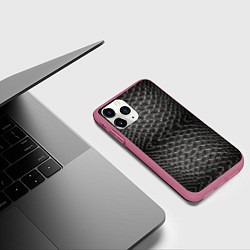 Чехол iPhone 11 Pro матовый Черная кожа, цвет: 3D-малиновый — фото 2