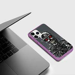 Чехол iPhone 11 Pro матовый Скелет Терминатора, цвет: 3D-фиолетовый — фото 2