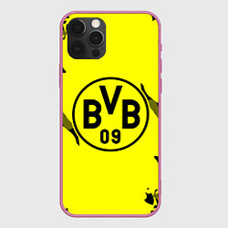 Чехол для iPhone 12 Pro Max FC Borussia Dortmund: Yellow & Black, цвет: 3D-малиновый