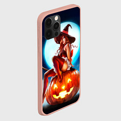 Чехол для iPhone 12 Pro Max Ведьма на тыкве, цвет: 3D-светло-розовый — фото 2
