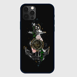 Чехол для iPhone 12 Pro Max Якорь с компасом и цветами, цвет: 3D-черный
