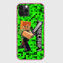 Чехол для iPhone 12 Pro Max MINECRAFT, цвет: 3D-малиновый