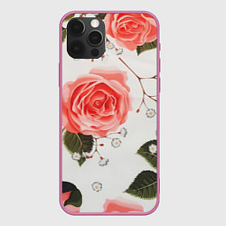 Чехол для iPhone 12 Pro Max Нежные розы, цвет: 3D-малиновый