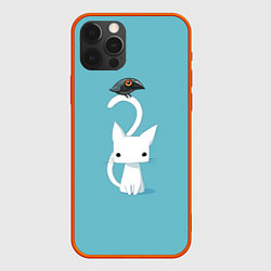 Чехол iPhone 12 Pro Max Белый котик и воробушек