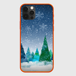 Чехол для iPhone 12 Pro Max Снежинки в лесу, цвет: 3D-красный
