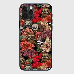 Чехол для iPhone 12 Pro Max Ленивец & Цветочки, цвет: 3D-черный