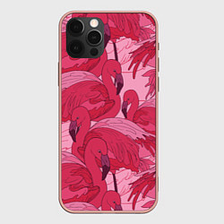 Чехол для iPhone 12 Pro Max Розовые фламинго, цвет: 3D-светло-розовый
