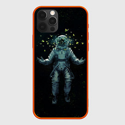 Чехол для iPhone 12 Pro Max Космонавт и бабочки, цвет: 3D-красный