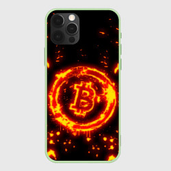 Чехол для iPhone 12 Pro Max BITCOIN БИТКОИН ОГОНЬ, цвет: 3D-салатовый