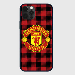 Чехол для iPhone 12 Pro Max Манчестер Юнайтед фон в клетку, цвет: 3D-черный