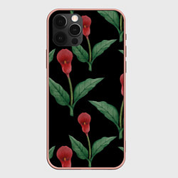 Чехол для iPhone 12 Pro Max Красные каллы на черном, цвет: 3D-светло-розовый