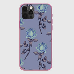 Чехол для iPhone 12 Pro Max Голубые розы, цвет: 3D-малиновый