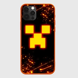 Чехол для iPhone 12 Pro Max ОГНЕННЫЙ КРИПЕР, МАЙНКРАФТ, цвет: 3D-красный