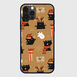 Чехол для iPhone 12 Pro Max Черные новогодние коты, цвет: 3D-черный
