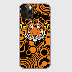 Чехол iPhone 12 Pro Max Голова тигра с бабочкой