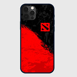 Чехол для iPhone 12 Pro Max DOTA 2 RED LOGO, БРЫЗГИ КРАСОК, цвет: 3D-черный