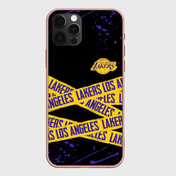 Чехол для iPhone 12 Pro Max LAKERS LOGO БРЫЗГИ КРАСОК, цвет: 3D-светло-розовый