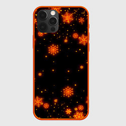 Чехол для iPhone 12 Pro Max ОГНЕННЫЕ НОВОГОДНИЕ СНЕЖИНКИ НЕОН, цвет: 3D-красный