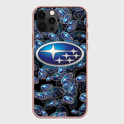 Чехол для iPhone 12 Pro Max SUBARU BIG LOGO PATTERN, цвет: 3D-светло-розовый