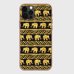 Чехол для iPhone 12 Pro Max Золотые слоны, цвет: 3D-светло-розовый