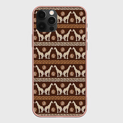 Чехол для iPhone 12 Pro Max Жирафы Африка паттерн, цвет: 3D-светло-розовый