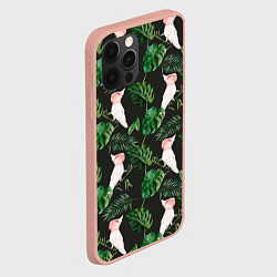Чехол для iPhone 12 Pro Max Белые попугаи и листья, цвет: 3D-светло-розовый — фото 2