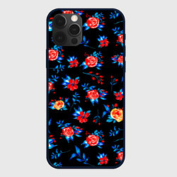 Чехол для iPhone 12 Pro Max Яркие розы на черном фоне, цвет: 3D-черный