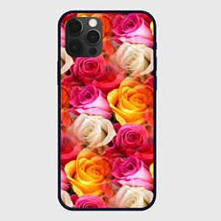Чехол для iPhone 12 Pro Max Красные, желтые и белые розы, цвет: 3D-черный
