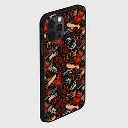 Чехол для iPhone 12 Pro Max Кастеты, Пистолеты, Розы, Сердечки, цвет: 3D-черный — фото 2