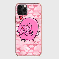 Чехол для iPhone 12 Pro Max Розовый влюбленный слон, цвет: 3D-светло-розовый