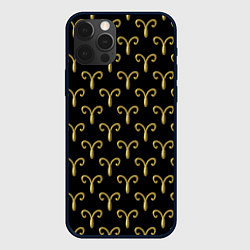 Чехол для iPhone 12 Pro Max Золотой овен на черном фоне Паттерн, цвет: 3D-черный