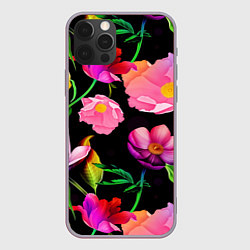 Чехол для iPhone 12 Pro Max Цветочный узор Floral pattern, цвет: 3D-серый
