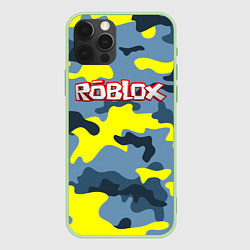 Чехол для iPhone 12 Pro Max Roblox Камуфляж Жёлто-Голубой, цвет: 3D-салатовый