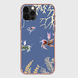 Чехол для iPhone 12 Pro Max Разноцветные акварельные рыбки с морскими водоросл, цвет: 3D-светло-розовый