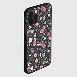 Чехол для iPhone 12 Pro Max Разные цветы, листья, травы на темном фоне, цвет: 3D-черный — фото 2