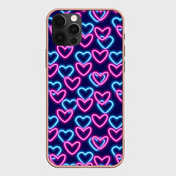 Чехол для iPhone 12 Pro Max Неоновые сердца, паттерн, цвет: 3D-светло-розовый
