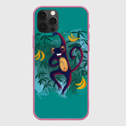 Чехол iPhone 12 Pro Max Веселая обезьяна на бирюзовом фоне