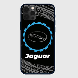 Чехол для iPhone 12 Pro Max Jaguar в стиле Top Gear со следами шин на фоне, цвет: 3D-черный