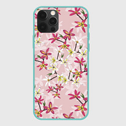 Чехол для iPhone 12 Pro Max Цветы Розовые Плюмерии, цвет: 3D-мятный