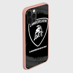 Чехол для iPhone 12 Pro Max Lamborghini Speed на темном фоне со следами шин, цвет: 3D-светло-розовый — фото 2