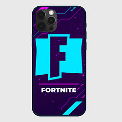 Чехол для iPhone 12 Pro Max Символ Fortnite в неоновых цветах на темном фоне, цвет: 3D-черный