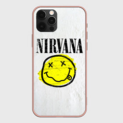 Чехол для iPhone 12 Pro Max Nirvana логотип гранж, цвет: 3D-светло-розовый