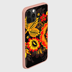 Чехол для iPhone 12 Pro Max Хохломская Роспись Цветы На Тёмном Фоне, цвет: 3D-светло-розовый — фото 2