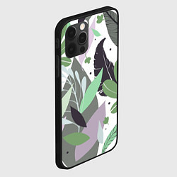 Чехол для iPhone 12 Pro Max Зелёные, серые, голубые, сиреневые листья на белом, цвет: 3D-черный — фото 2
