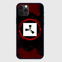 Чехол для iPhone 12 Pro Max Символ Rust и краска вокруг на темном фоне, цвет: 3D-черный