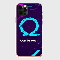 Чехол для iPhone 12 Pro Max Символ God of War в неоновых цветах на темном фоне, цвет: 3D-светло-розовый