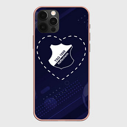 Чехол для iPhone 12 Pro Max Лого Hoffenheim в сердечке на фоне мячей, цвет: 3D-светло-розовый